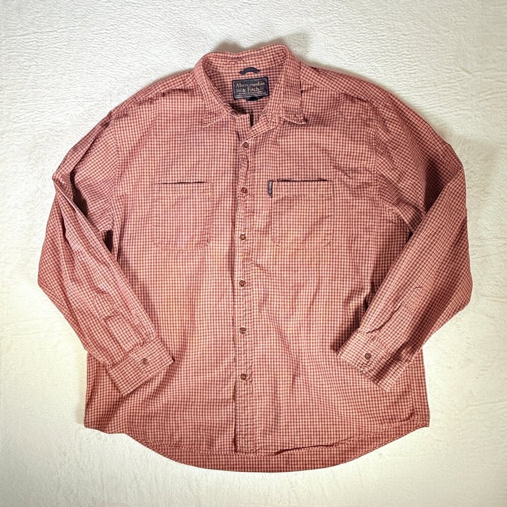 Abercrombie‎ & Fitch Shirt Red White Plaid Mens Size XL Long Sleeves 100% Cotton